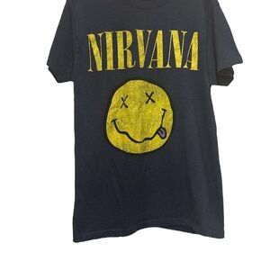 NIRVANA Navy Blue Tee with Yellow Graphic